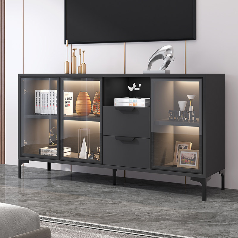 TV cabinet High cabinet Home living room Small family type minimalist storage accommodating cabinet ground cabinet light lavish glass door TV cabinet