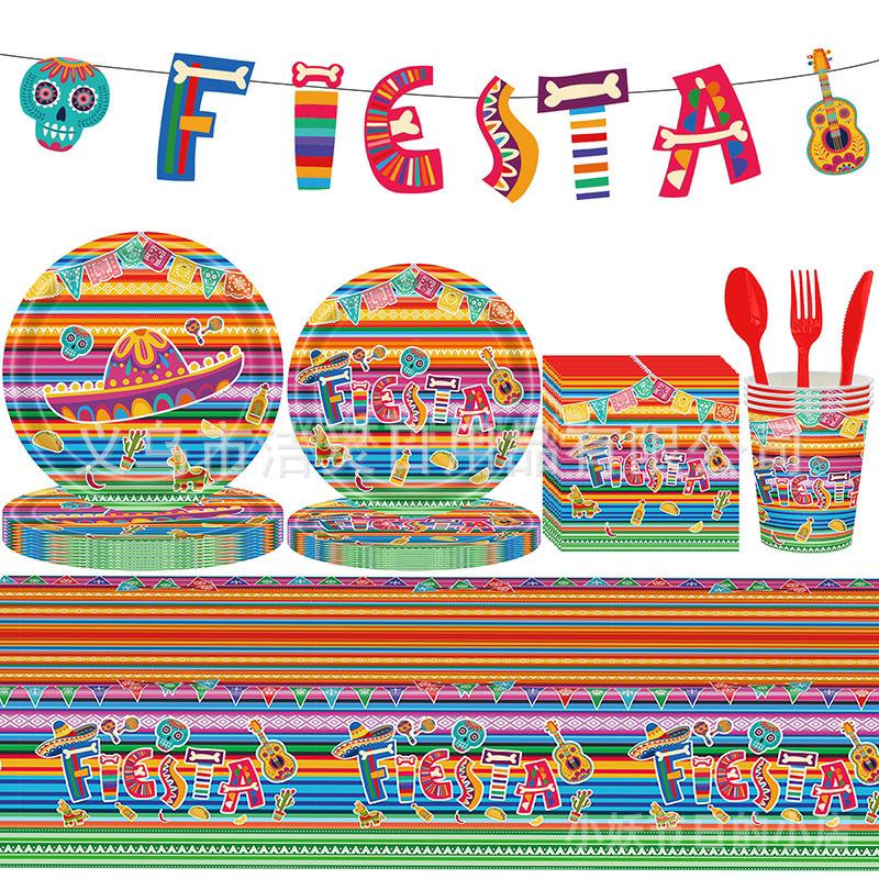 Mexican Carnival Theme Party Disposable Paper Plates Tableware Festa Cinco De Mayo