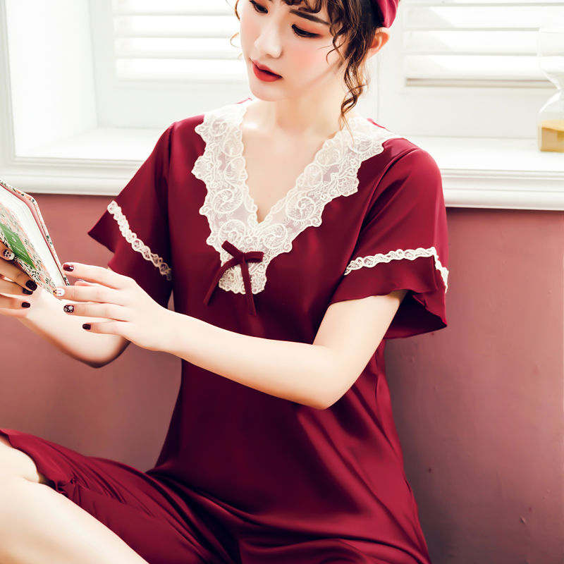 Summer pajamas women's summer ice silk sexy short-sleeved summer two-piece suit 2020 new thin loose cute silk
