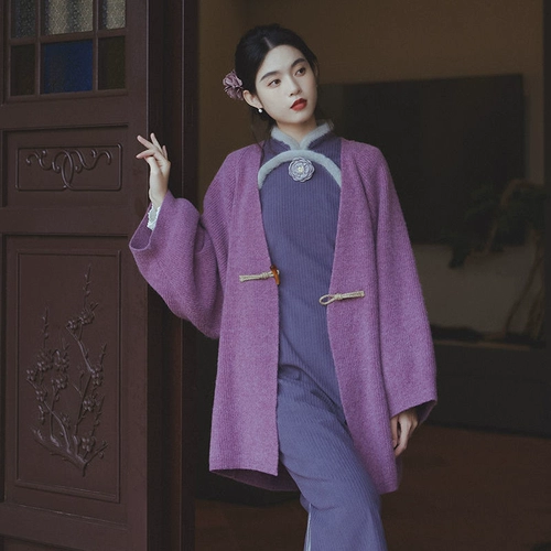Ципао, осенний ретро комплект, кардиган, китайский стиль, большой размер