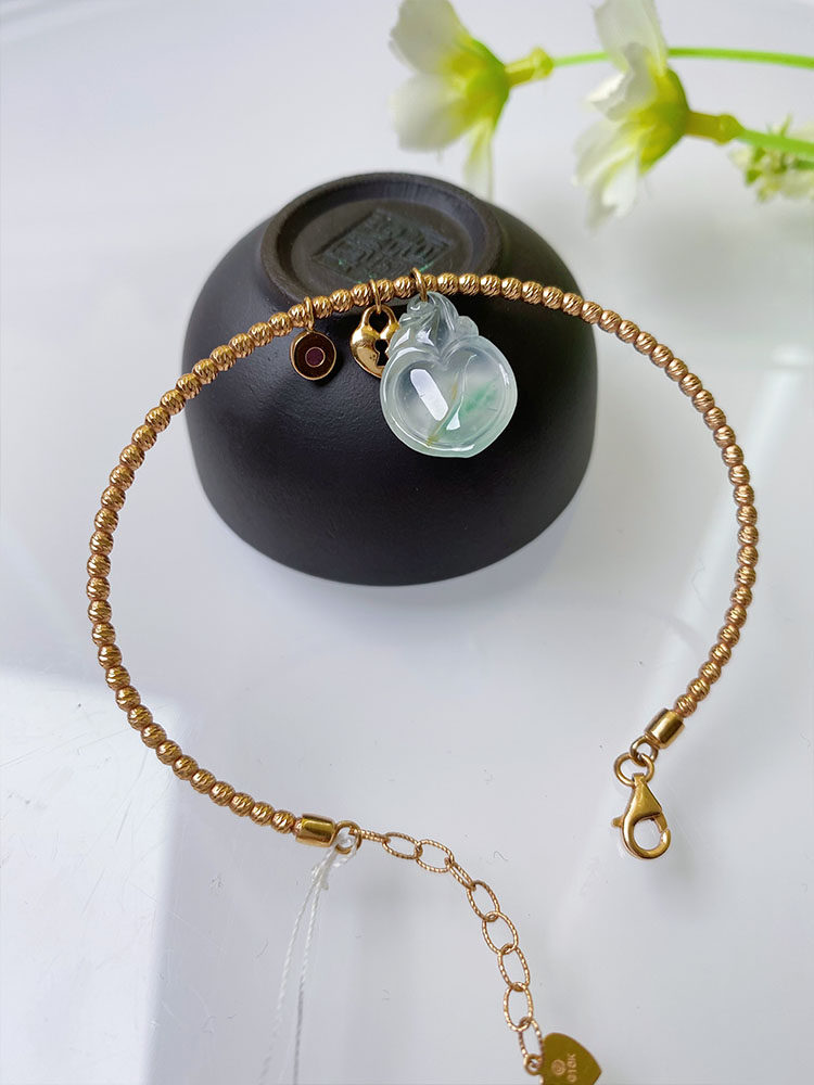 Colorful Yunnan Burma A goods natural jade belt certificate ice species floating green flower 18k gold inlaid bracelet