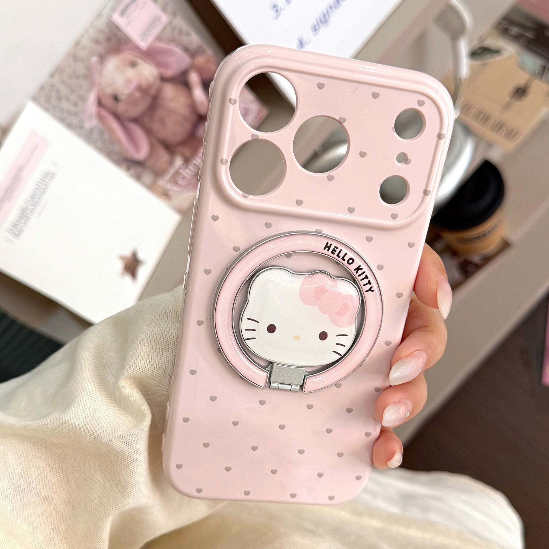Korean minimalist pink polka dot cat magnetic phone case suitable for Apple iPhone 17, iPhone 16, cartoon iPhone 15, new iPhone 14, soft case, drop-proof iPhone 12, women's iPhone 17 Pro Max full-coverage phone case