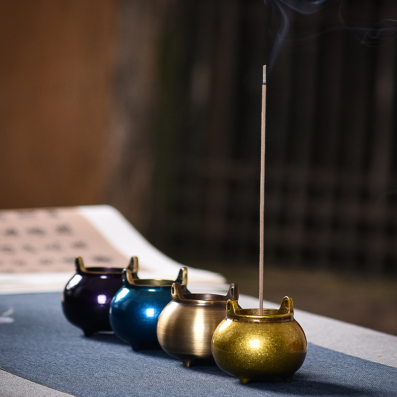Jingyin Mini Pure Copper Incense Furnace Home Small Incense Furnace Holder Incense Insert Tea Ceremony Ornament Line Incense Insert Worship Sandalwood Furnace Incense Holder