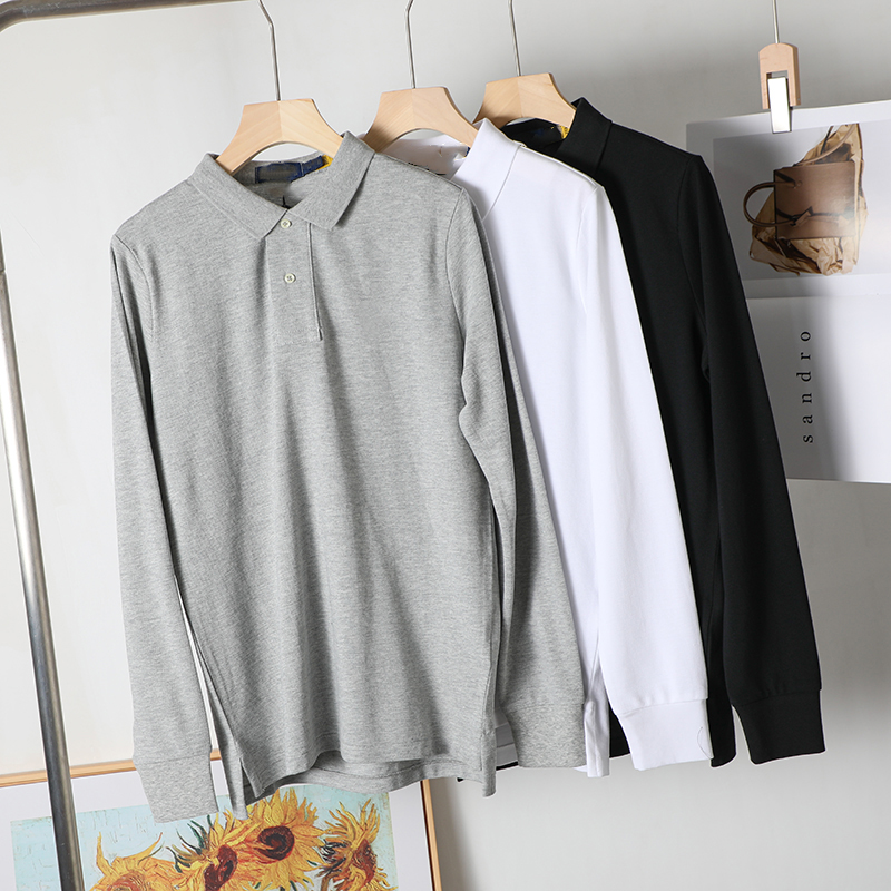 American Mono ~ Male Commuter Pearl Ground Cotton Embroidery Small Scale Straight Barrel Men Casual Long Sleeve Polo Shirt 506-Taobao