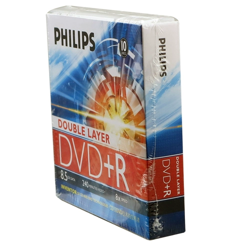 Philips Philips Одиночный двойной DVD -диск DVD DVD+R 8,5G 8X Большая емкость D9/DL Blank Disc 8G Запись DVD DVD Blank Plate Burner 10 штук.