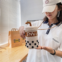 Knitted belly water Cup Cup set hand-woven pearl milk tea material bag for gift homemade diy wool cross