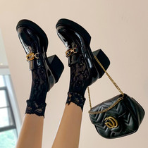 Coarse heel single shoes womens spring and autumn 2021 new leather thick soled shoes Japanese JK high heel British style small leather shoes