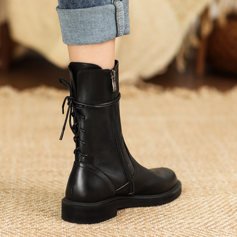 Martin boots female Inn Winds 2021 Autumn winter new dermis plus velvet net red blasting flat bottom cylinder boot children