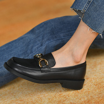 Small leather shoes British wind 2021 autumn and winter new explosive leather retro loafers flat bottom coarse heel single shoes children
