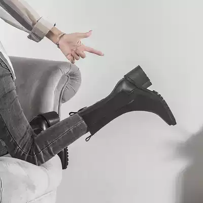 Leather Chelsea booties 2020 autumn and winter new mid-tube plus velvet boots women's all-match high-heeled British style Martin boots