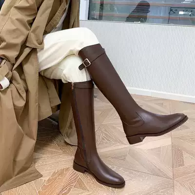 Long boots women's autumn and winter 2020 new leather plus velvet boots small man but knee boots high boots
