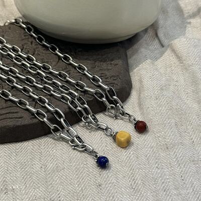 925 Silver-red agate, turquoise, Hetian jade, lapis lazuli and amber DIY extension chain, versatile and spliced chain