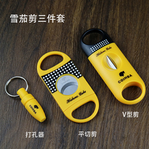 Cuban cigar cutter three-piece set portable cigar cutter sharp cigar cutter round hole punch cigar pliers