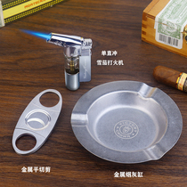 Cuban cigar tool three-piece set straight-in lighter cigar scissors ashtray metal cigar companion