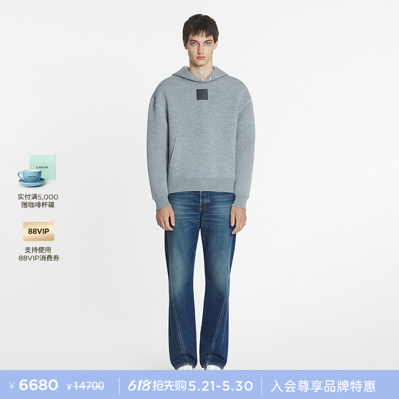 [Interest-Free in 3 Installments] Lanvin Men's Spring Simple and Fashionable Sheep Wool Knitted Pullover Hooded Sweatshirt