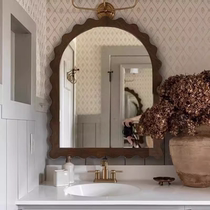 French retro bathroom mirror home wall-mounted bathroom makeup mirror special-shaped American wave medieval decorative mirror