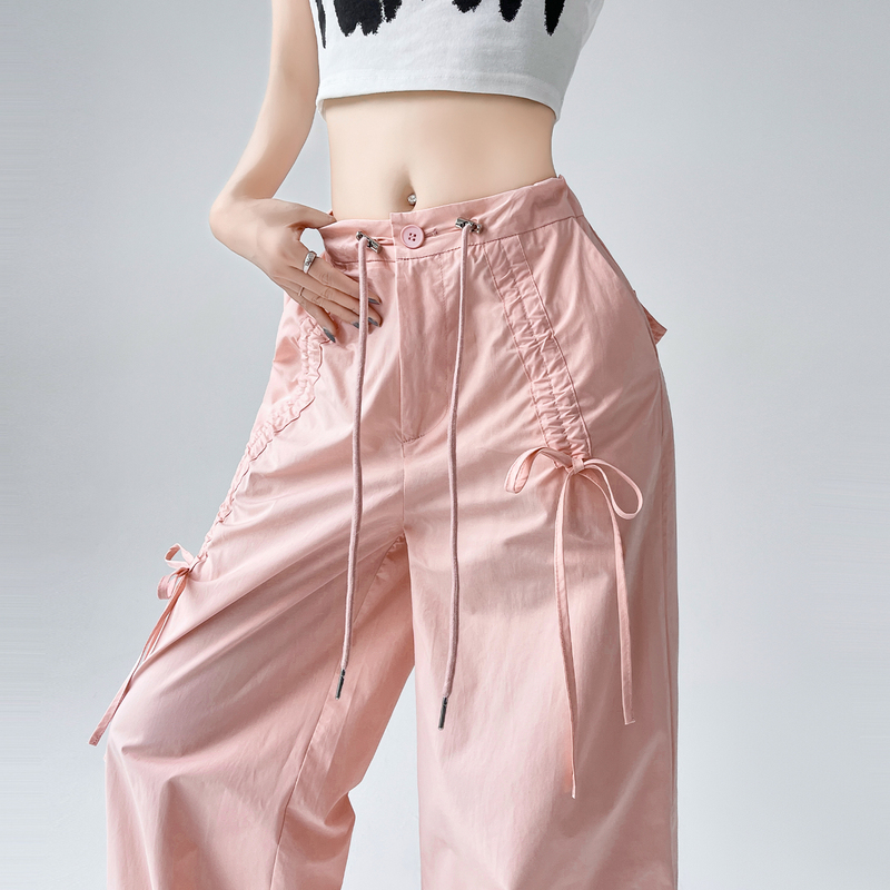 Aige Pink American-Style Quick-Drying Cargo Pants for Women 2026 Summer New Drawstring Jogger Straight-Leg Sports Casual Wide-Leg Pants Aige Pink American-Style Quick-Drying Cargo Pants for Women 2026 Summer New Drawstring Jogger Straight-Leg Sports Casual Wide-Leg Pants