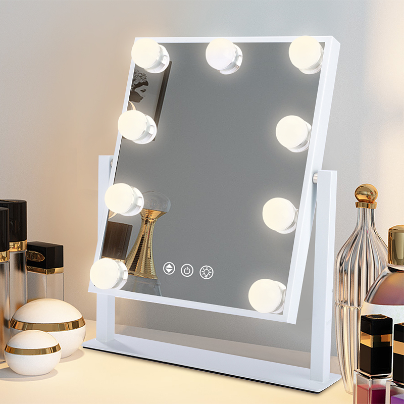 Makeup Mirror with Led Light, Large Tabletop Vanity Mirror with Fill Light, Desktop ins Home-Use Illuminated Exquisite Beauty Mirror with Light Bulb