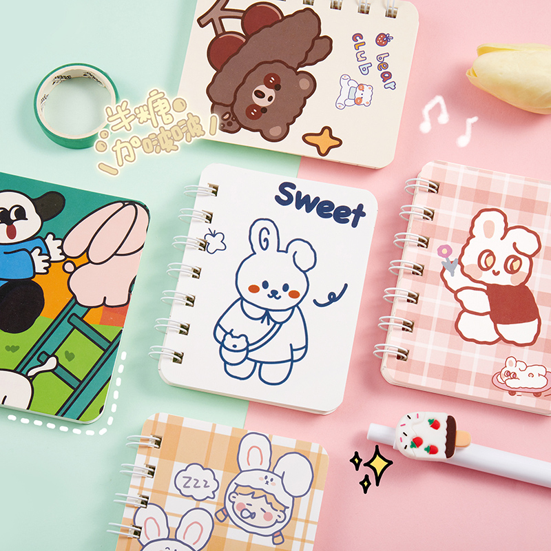 Pocket coil this rollover small notebook portable convenient mini diary small simple ins Korean version of small fresh primary school students with cute cartoon notepad postgraduate entrance examination word record notebook
