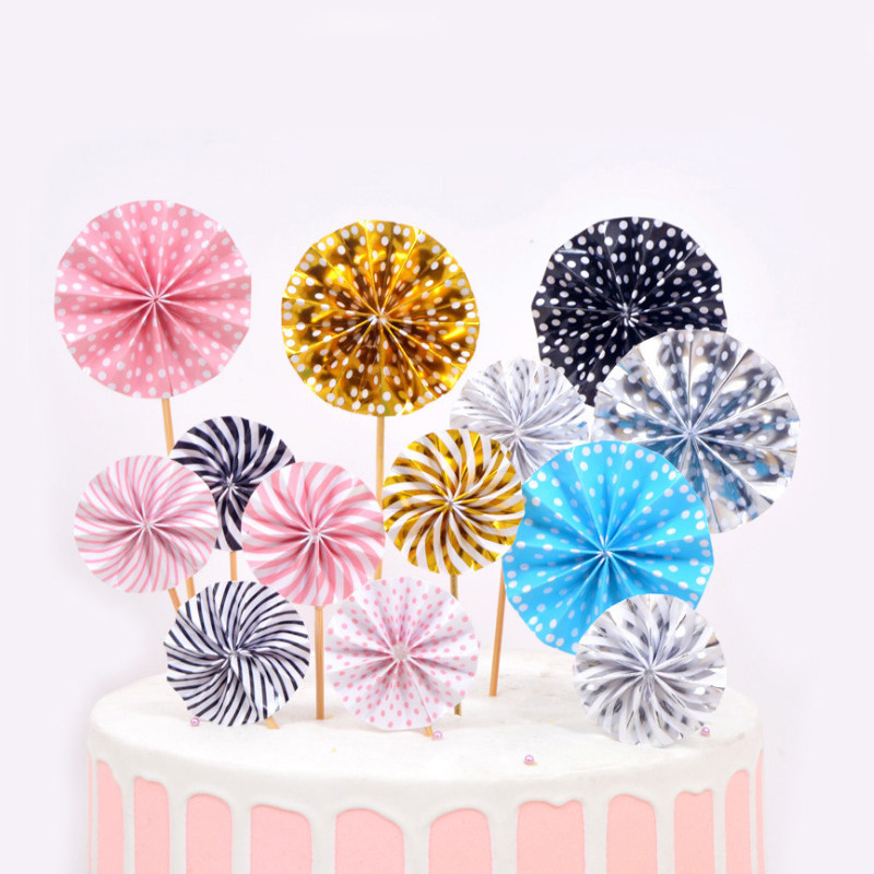Cake Decoration Golden Silver Pink Semi-circle Flowers Fan Folding Fan Baking Plug-in Birthday Party Model Paper Fan Insert Flag-Taobao