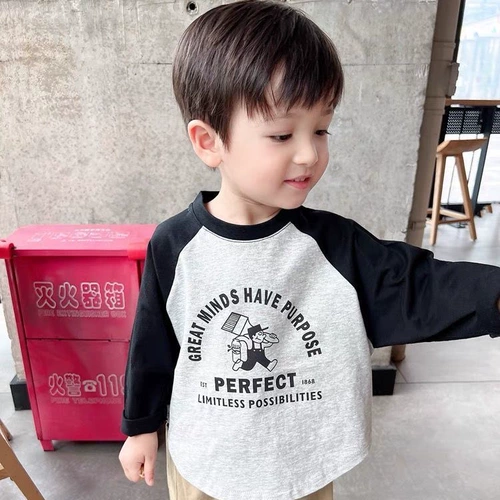 Детский хлопковый осенний мультяшный приятный телу лонгслив для мальчиков, круглый воротник