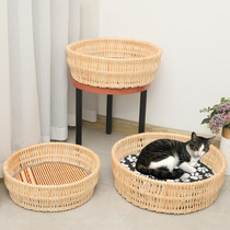 Kitty Supplies Cat Nest Summer Young Cat Rattan Chiccat House Nets Red Bamboo Weave Hand Woven Breathable Sleep Small Pets