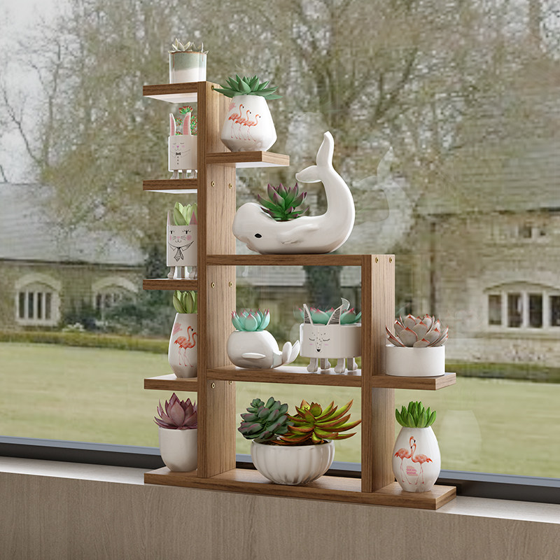 Flower shelf multilayer indoor living-room solid wood floating window sill Multi-meat table small flower shelf Balcony Flowerpots Shelf pine wood