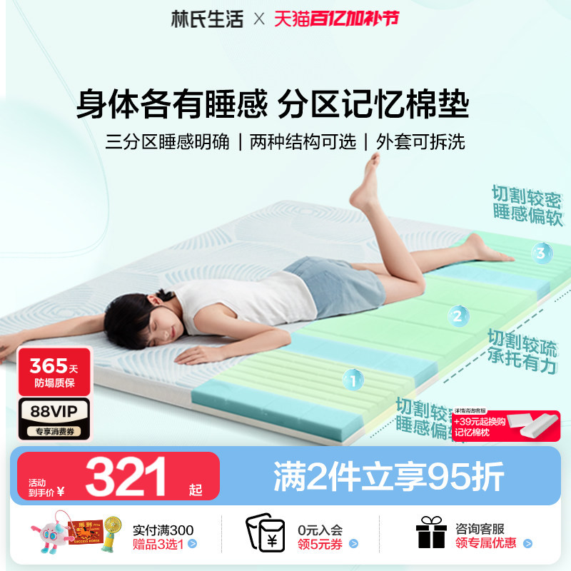 Lin's Memory Foam Mattress for Home Use, Student Dormitory, Single Tatami, Rental Apartment, Zoned Sponge Soft Mattress