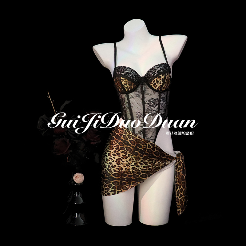 Gj Trick "Danger Signal" Sexy Dominatrix Lace Leopard Print Underwire Bodysuit Sensual Fun Qqny Lingerie