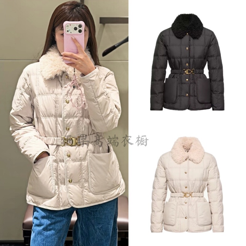 Mengjia 26 Autumn/Winter New Collection: Yang Mi's Same Style down Jacket, Cygnes Women's Belted Lamb Wool Collar Goose down Coat, Trendy Mengjia 26 Autumn/Winter New Collection: Yang Mi's Same Style down Jacket, Cygnes Women's Belted Lamb Wool Collar Goose down Coat, Trendy