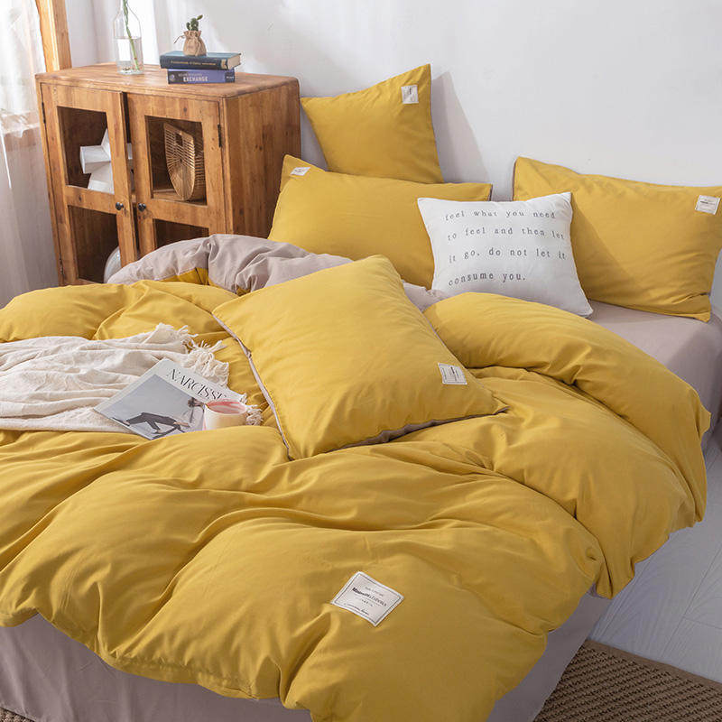 Japan-style Nordic Ins Wind Washed Cotton Four-Piece Bed Group Pure Color Quilt Cover Student Dormitory Three Sets Bedding 4 Supplies 4