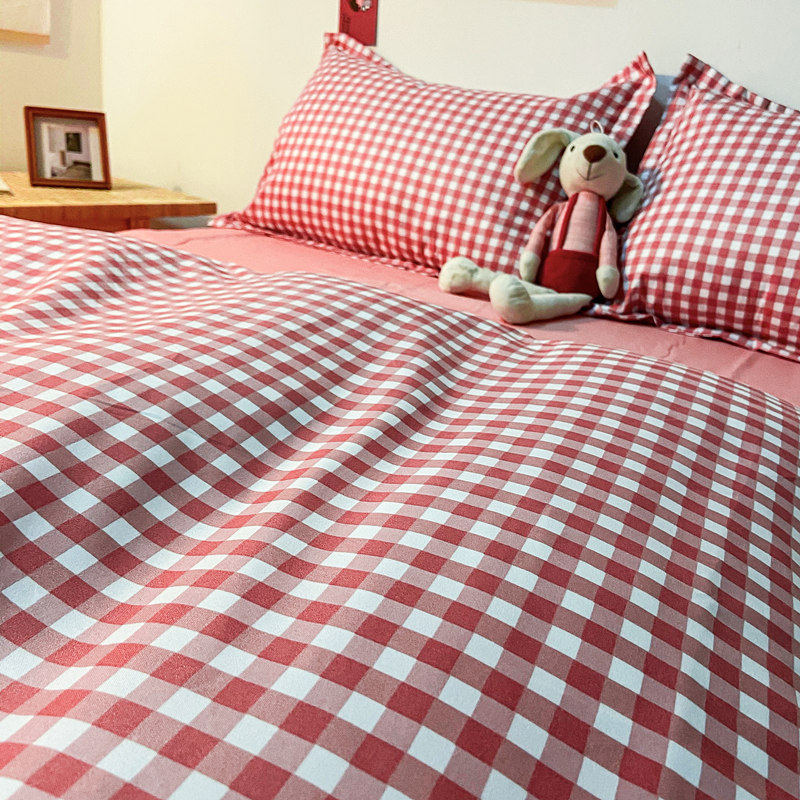 Unprinted Fengshui washed cotton bedding 4 four-piece set ins Nordic quilt cover bed sheet dormitory three-piece girl heart