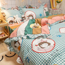 Princess Wind lace bedclothes Bedding Bed Skirt 4 Four sets Girl Hearts Cover Bed Linen Dormitory Three Sets of Ins Daughters