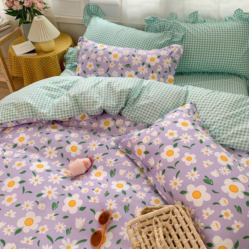 ins pastoral style small floral bedding four-piece set of washed quilt cover sheet dormitory three-piece set of girl heart 4