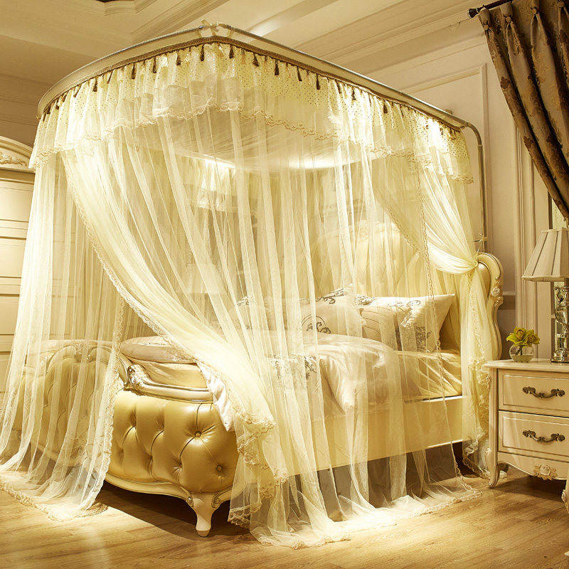 Brand new fishing rod U-shaped telescopic mosquito net three doors 1 8m bed home thickened stainless steel princess bed curtain