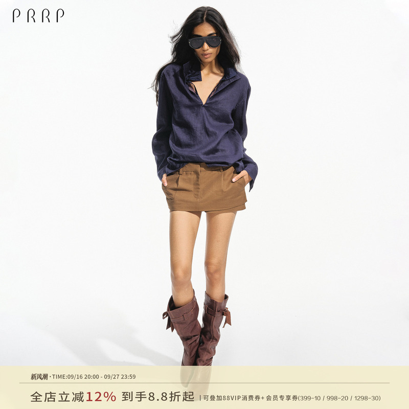Prrp Original Low-Waist Pleated Faux Two-Piece Skirt Pants, Simple Three-Dimensional Cut, Slim Straight Shorts