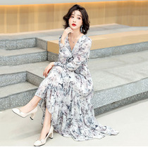 Ji Poetry Philosophy Snowspun Hymn Dress Woman 2021 New Spring Law Style Gentle Wind Shatter temperament Sthin over the knee long section