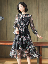 True silk dress woman 2021 spring new loose national wind Joe its printed long dress with slim and broken dress