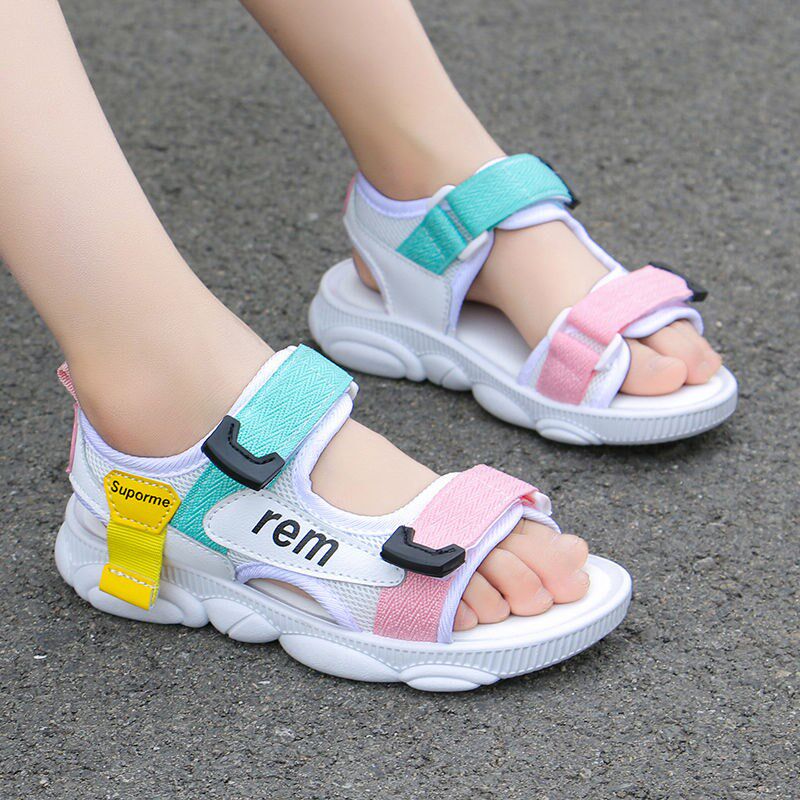Girl Sandals 2021 New Fashion Summer Girls Soft Bottoms CUHK Kids Han Version Flat Bottom Sports Beach Children Shoes