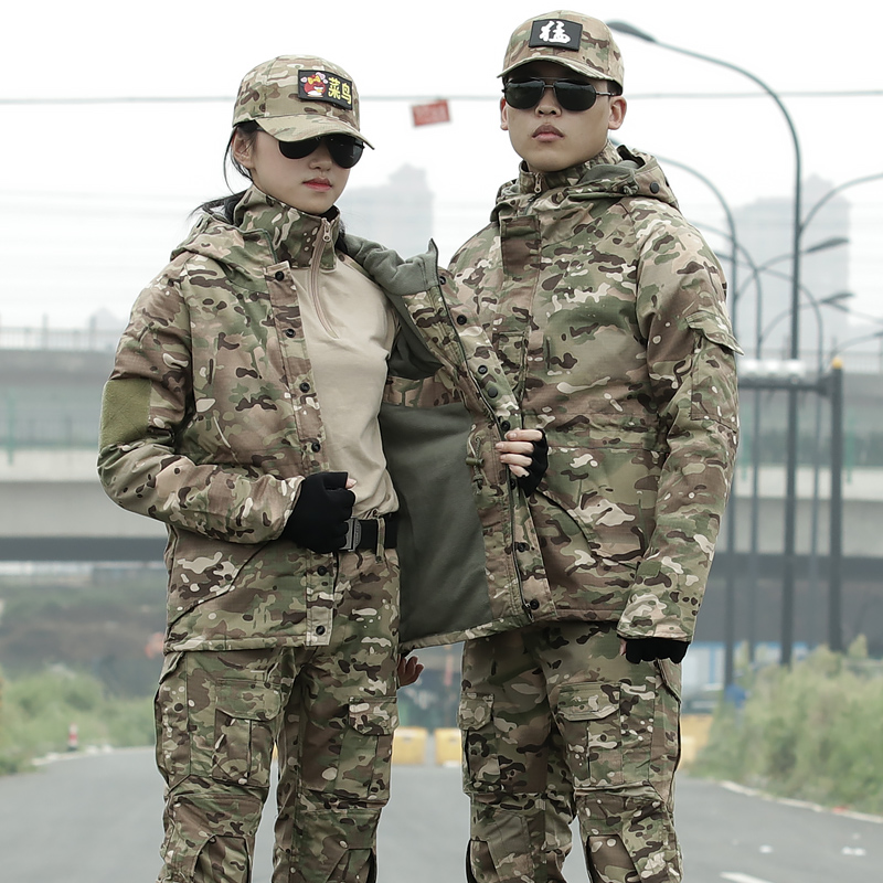 Winter plus velvet camouflate suit Male Thickened Assault Jacket Jacket Windproof waterproof and abrasion resistant Outdoor Army Costume Woman