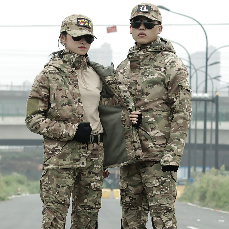 Winter plus velvet camouflate suit Male Thickened Assault Jacket Jacket Windproof waterproof and abrasion resistant Outdoor Army Costume Woman