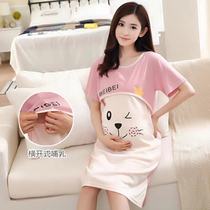 Breastfeeding nightgown summer short sleeve thin spring and autumn moon clothing cotton postpartum pregnant womens pajamas womens feeding dress