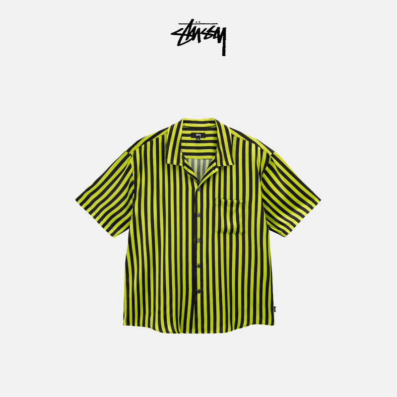 Stussy Trendy Color-Block Striped Casual Cuban Collar Short-Sleeve Shirt, Unisex for Autumn Stussy Trendy Color-Block Striped Casual Cuban Collar Short-Sleeve Shirt, Unisex for Autumn