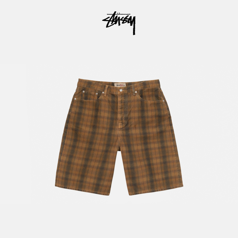 Stussy Big Ol Series Plaid Denim Shorts, Same Style for Men and Women in Autumn
