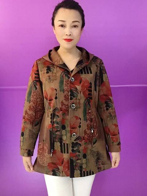 Spring and autumn regular hooded mid-length simple waisted windbreaker