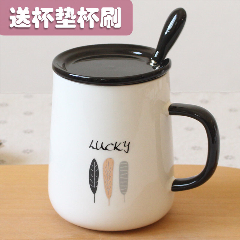 Nordic high temperature resistant cup with lid with spoon Covered cup Cute trend ins couple hot water office household