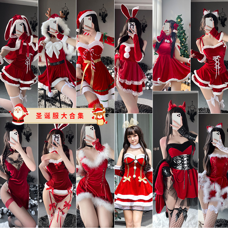 Sexy Bunny Girl Cosplay Christmas Outfit Female Santa Claus Costume Christmas Themed Dress Cape Set