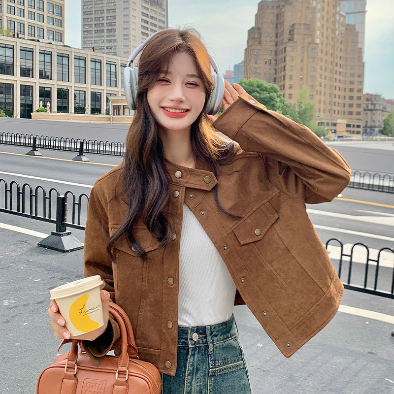 Melard Women's Jacket for Spring and Autumn 2026, New Slim-Fit Short Design, Suede Workwear Jacket, Casual Top Melard Women's Jacket for Spring and Autumn 2026, New Slim-Fit Short Design, Suede Workwear Jacket, Casual Top