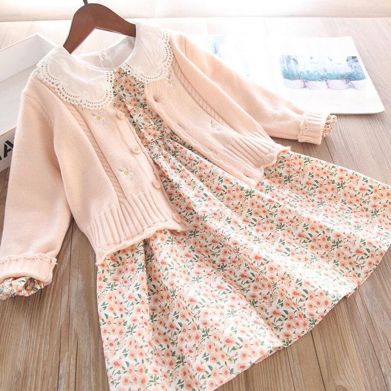 Girl Ocean Dress Spring Autumn Clothing 2022 New Suit Children's Clothing Frago Dresses Little Girl Two Sets Of Foreign Pie