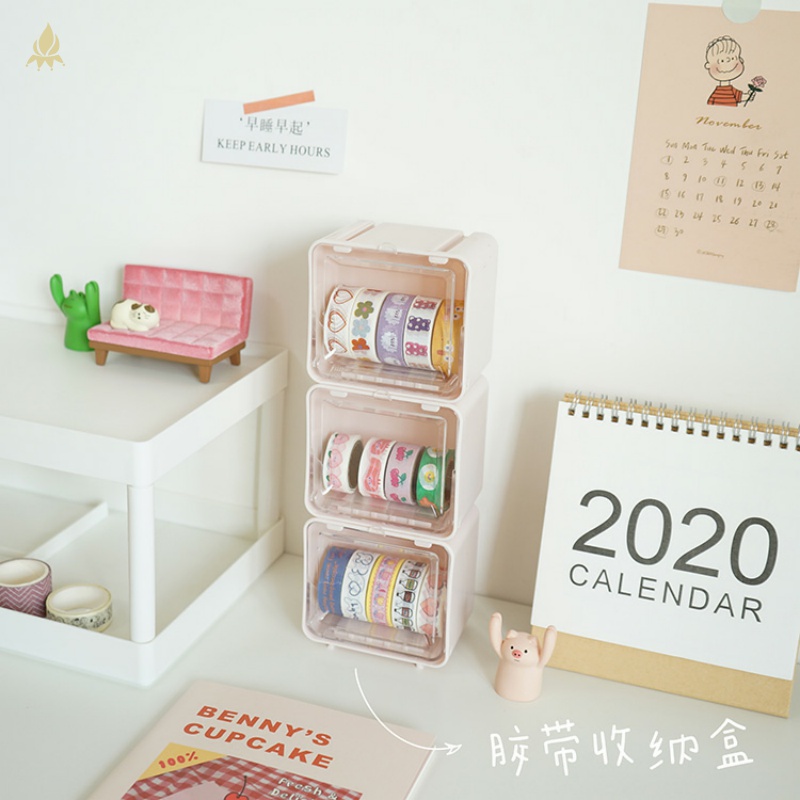 ins Desktop dustproof storage box Portable cosmetics Student tape storage box Plastic stationery transparent small box